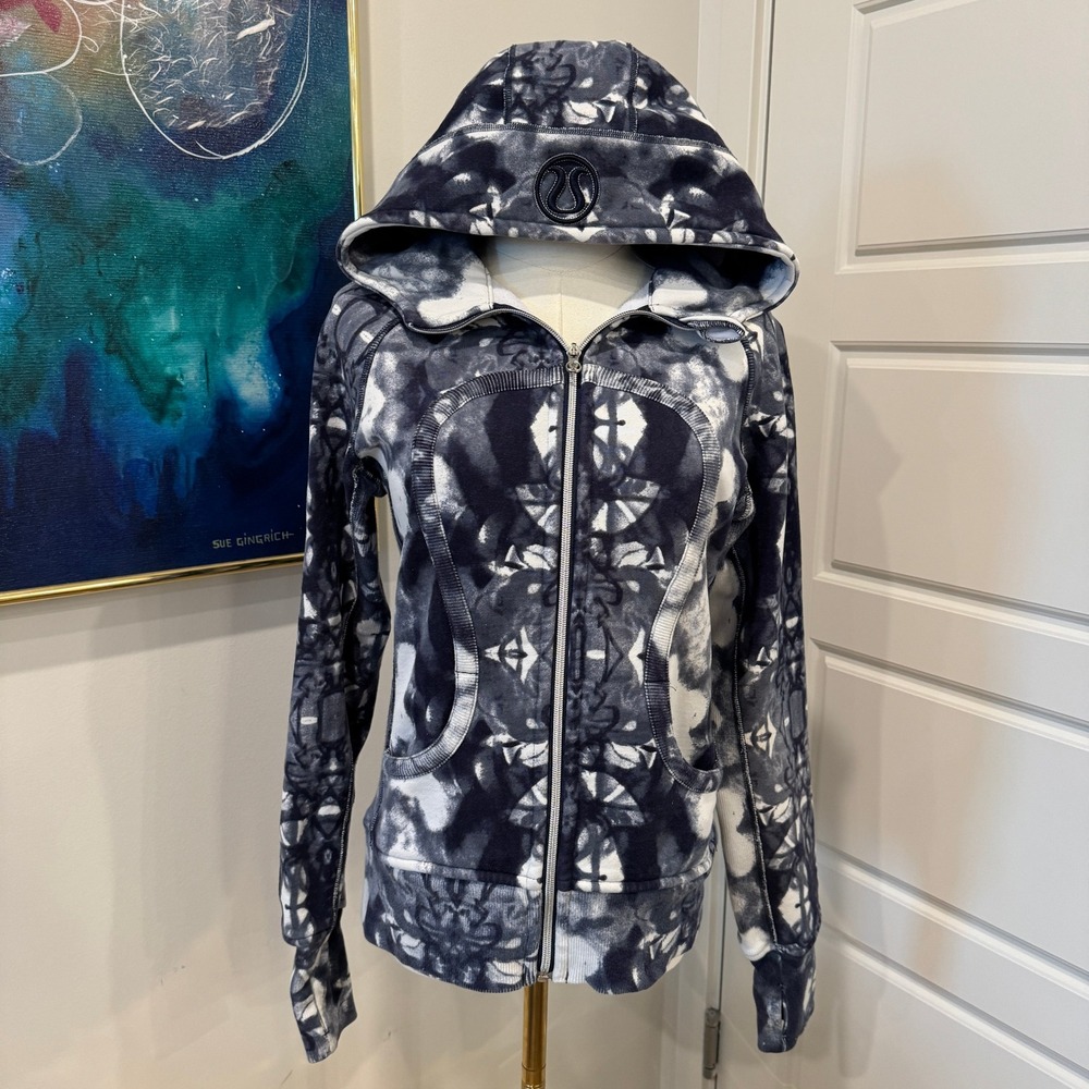 Y2K Lululemon Scuba Hoodie Full Zip Blue White Tie Dye Kaleidoscope Size 6